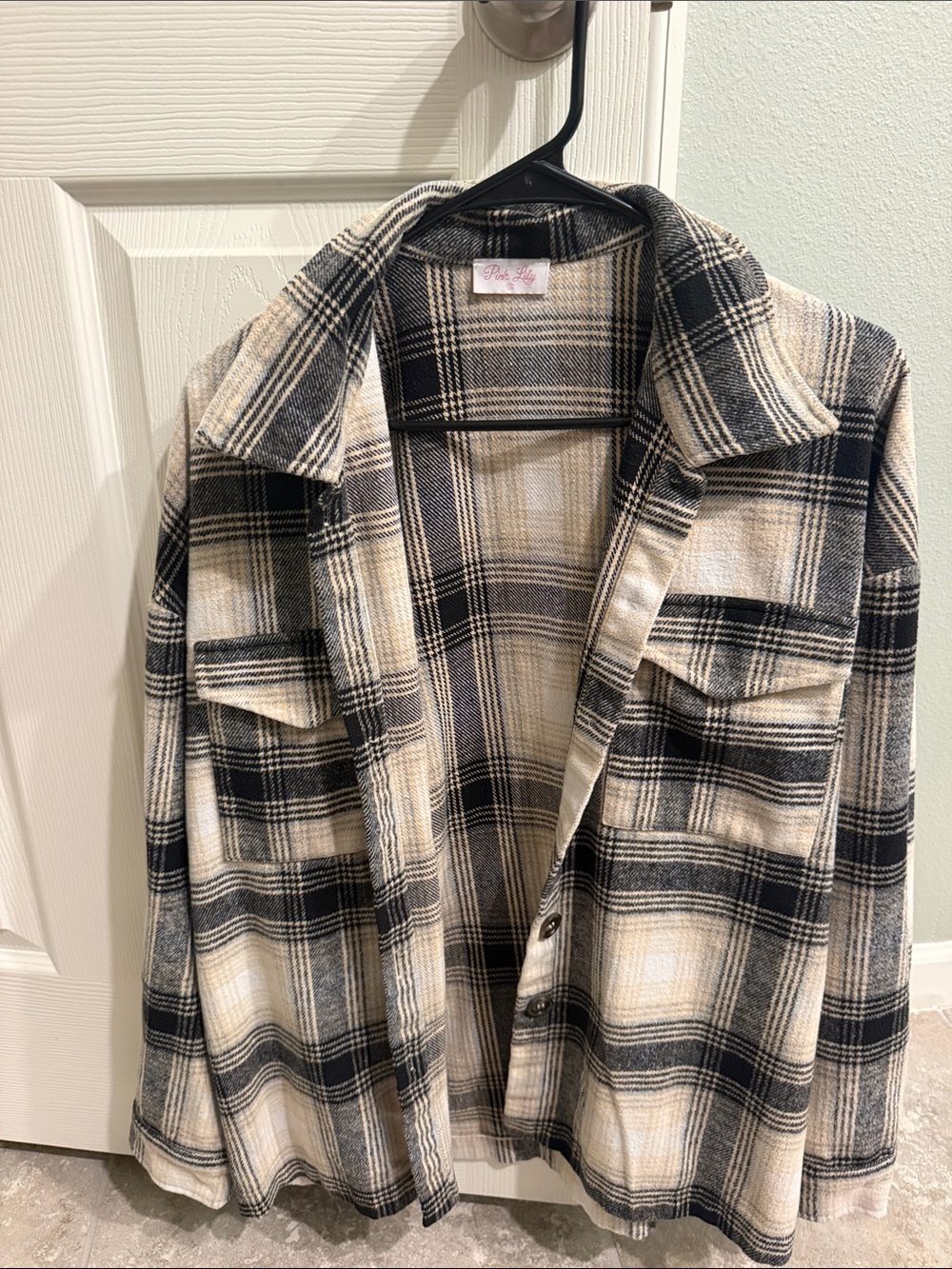 Pink Lily Black & Cream Plaid Shacket